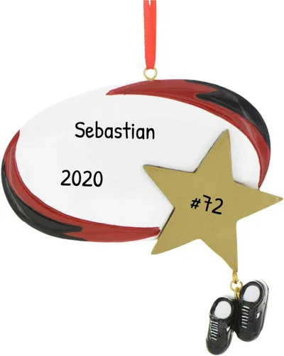 Vista 3 de Elves - Adorno de rugby personalizado 2025 – Adornos deportivos de pelota de rugby para árbol de Navidad, deportes, adornos de Navidad