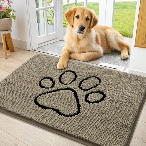 Vista 111 de Smiry Tapete para puerta de perro para patas fangosas, absorbente y Gris y negro