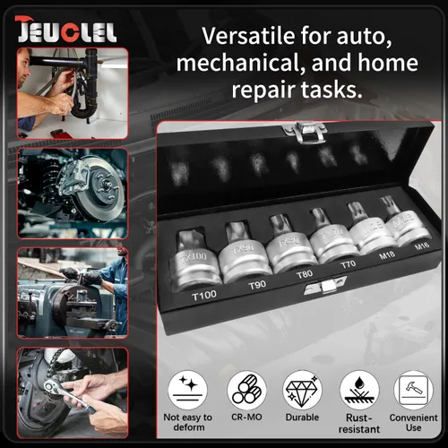 Vista 3 de Juego de llaves de vaso de impacto Torx Star y triple cuadrado de 3/4 pulgadas, Cr-MO T100 T90 T80 T70 M18 M16 Impact Drive Allen Socket Kit