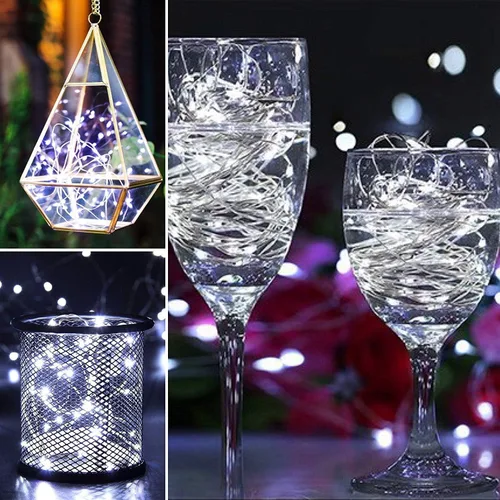 Vista 6 de Guirnalda de luces LED, funciona con pilas, luz de luciérnaga estrellada de 6.6 pies, 20 LED, impermeable, alambre de cobre plateado, mini luz