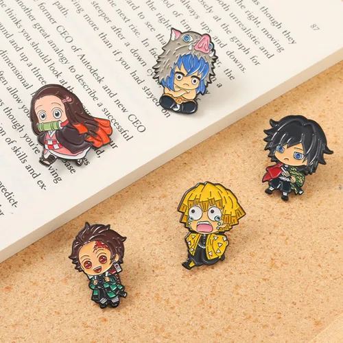 Vista 4 de Anime Slayer - Juego de pines de llavero Figuras de dibujos animados 9 Hashiras Mini Katana Sword Llaveros Esmalte Pin Joyería Hombres Mujeres