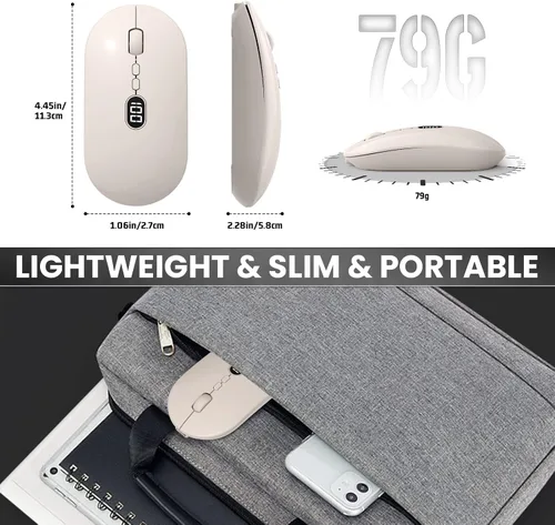 Vista 7 de MAGIC-REFINER X1 - Mouse inalámbrico para computadora portátil con nivel de batería visible, mouse USB ultra delgado portátil de 2.4G, clic