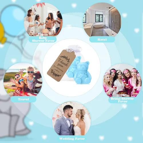 Vista 3 de Buryeah Juego de 48 regalos de oso para baby shower para invitados, jabón de oso pequeño con etiquetas de agradecimiento, jabón hecho a mano
