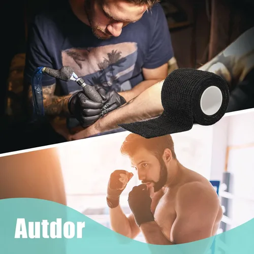 Vista 7 de Autdor Envoltura de agarre de tatuaje, 12 unidades de 2 pulgadas x 5 yardas, cinta de agarre cohesiva desechable para tatuajes, rollos de vendaje