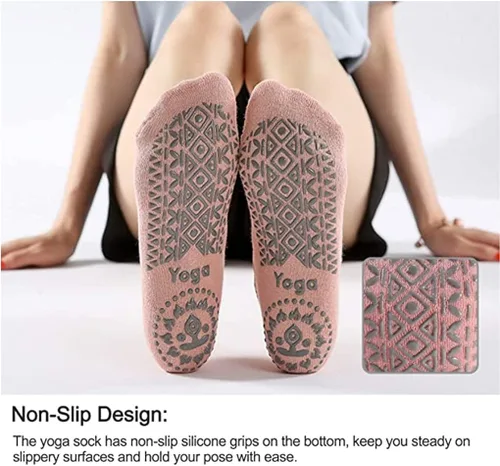 Vista 3 de Yinxily Non Slip Yoga Socks for WomenSticky Sock for Pilates Pure Barre Walking Bikram Fitness Socks with Grips