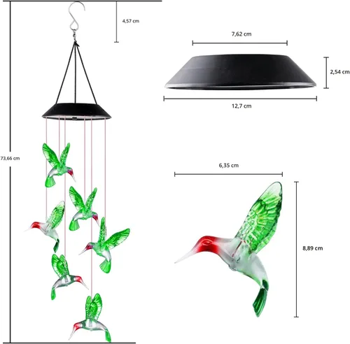 Vista 6 de Regalos para mamá de hija, hijo, esposo, campanillas de viento LED solares de colibrí para interiores y exteriores, el mejor regalo para el día