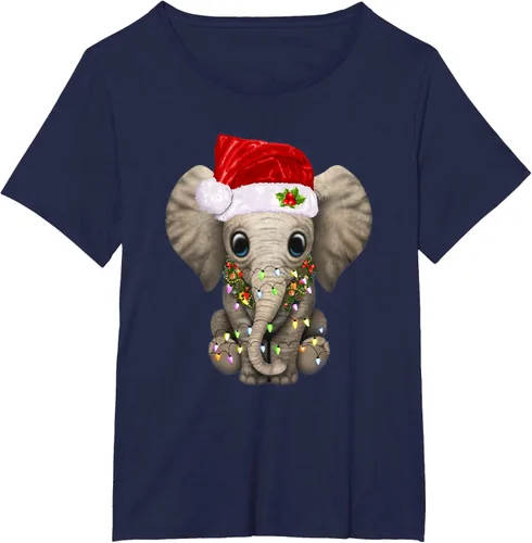 Vista 15 de Lindo elefante de Navidad luz divertido elefante amante de Navidad regalo camiseta Negro