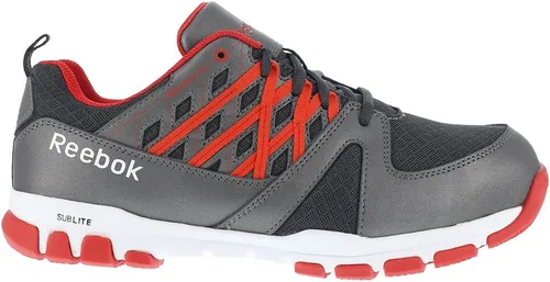 Vista 4 de Reebok Men's Rb4005 Sublite Safety Toe Athletic Work Shoe Grey with Red Trim Industrial & Construction
