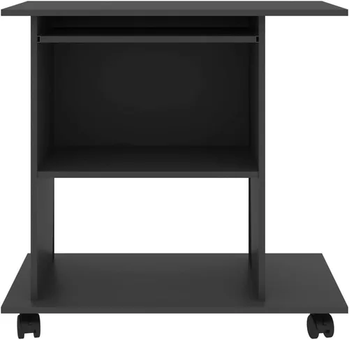 Vista 5 de Compact Gray Computer Desk with Sliding Components, Engineered Wood Construction, Modern Design for Home Office, Includes Three Built-in Shelves and
