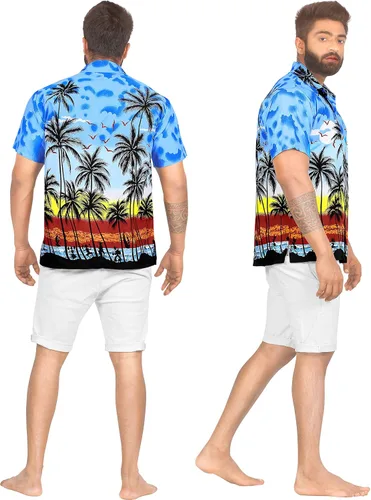Vista 4 de LA LEELA Men's Hawaiian Shirt Button Down Short Sleeve Caribbean Skull Pirate Shirts for Men
