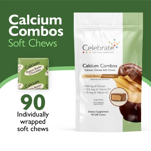 Vista 2 de Celebrate Vitamins Bariatric 500mg Citrato de Calcio Masticables Suave Combo con 500 UI de Vitamina D3 – Esencial para pacientes con bypass gástrico