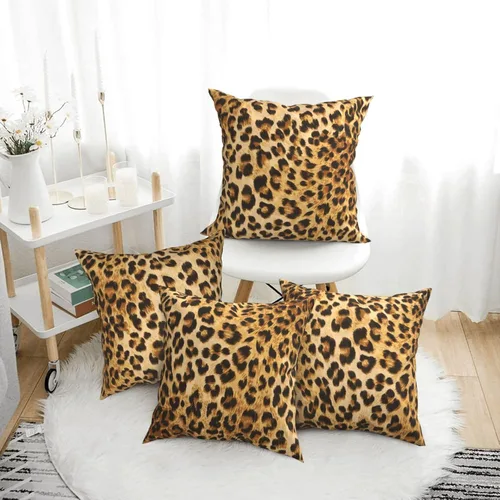 Vista 4 de Juego de 4 fundas de almohada con estampado de leopardo de 18 x 18 pulgadas para sofá, juego de 4 fundas de almohada cuadradas decorativas modernas
