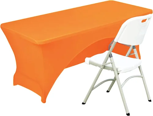 Vista 13 de Funda de mesa de poliéster ajustada de 4 pies con spandex, cubierta de mesa elástica, protector de mesa con parte trasera abierta - Negro