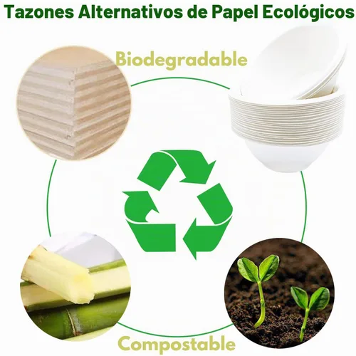 Vista 4 de Haawooky Paquete de 100 cuencos de papel desechables blancos, 8 onzas, compostables naturales, cuencos biodegradables de papel ecológico