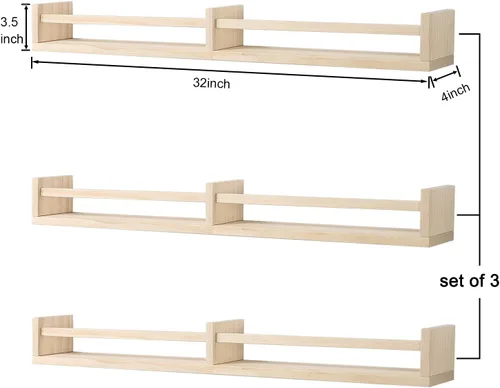 Vista 3 de Austin yan Estantería de pared para guardería, 32 pulgadas, juego de 3, estantería flotante de madera para niños, color madera natural, estante