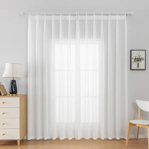 Vista 2 de Cortinas traslúcidas blancas con pliegues elegantes de 84 pulgadas, 1 panel, cortinas plisadas para sala de estar, puerta corrediza de vidrio