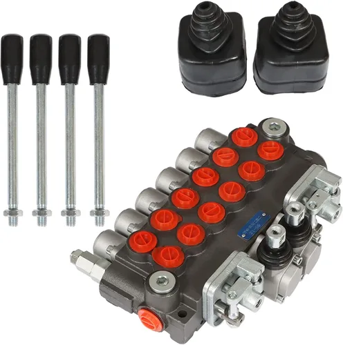 Vista 6 de Válvula de control direccional de retroexcavadora hidráulica de 2 joysticks, 6 carretes, 11 GPM para motores de cargador de tractor, carrete