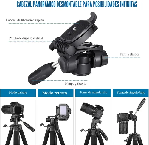 Vista 4 de VICTIV Trípode de cámara de 74 pulgadas, trípode para cámara y teléfono, soporte de trípode profesional de aluminio para Canon Nikon con bolsa