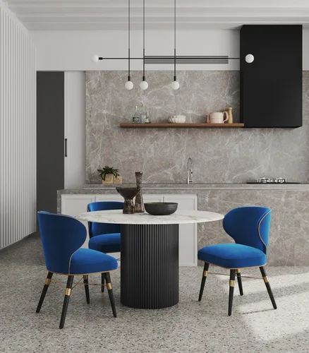 Vista 3 de Manhattan Comfort Silla de comedor Strine Velvet en color azul