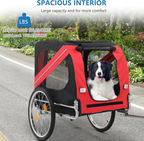 Vista 15 de PEXMOR Remolque de bicicleta para perros, carrito plegable para mascotas con enganche universal, transporte de carga para perro y ruedas de Azul