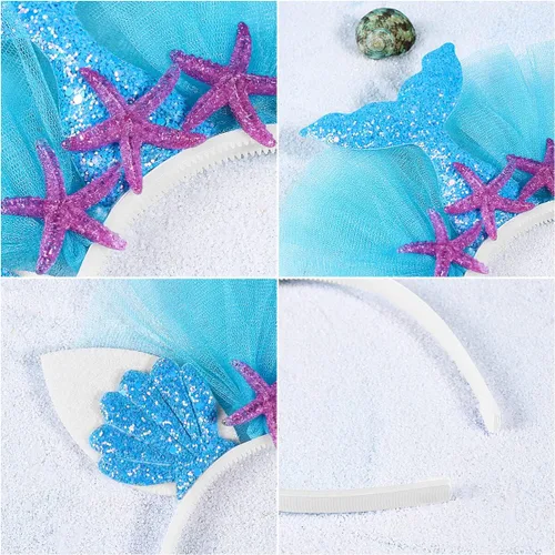 Vista 9 de Lurrose - Diadema de cola de sirena, 4 piezas, accesorios para el pelo, disfraz de cumpleaños, suministros para mujeres y niñas