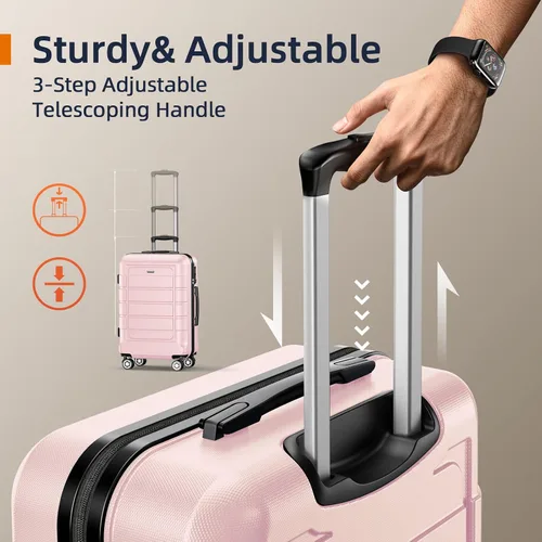 Vista 6 de SHOWKOO Sets de equipaje, maleta ampliable con doble ruedas, bloqueo TSA, 3pcs, RosaRebel Fun.