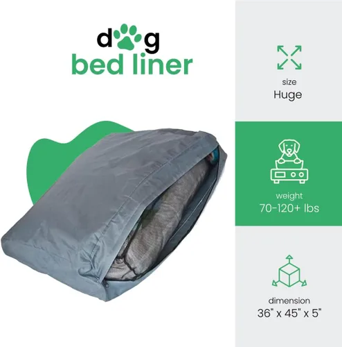 Vista 2 de Molly Mutt - Forro para cama para perro, resistente al agua, lavable, 36 x 45 x 4.75 pulgadas Forro con cremallera para cama de perro, cachorro