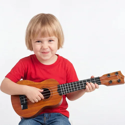 Vista 7 de Raimy Guitarra ukelele de 17 pulgadas para niños, 4 cuerdas, mini guitarra para niños, instrumentos musicales, juguetes educativos con púas