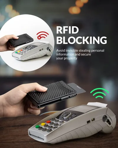 Vista 48 de VULKIT Billeteras delgadas para hombre, con bloqueo RFID, diseño minimalista con capacidad para hasta 11 tarjetas, Negro -, Minimalista