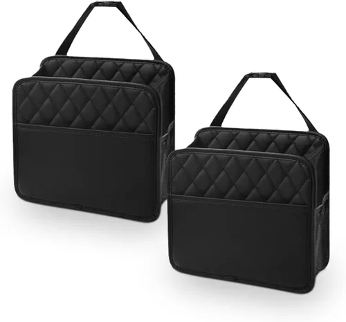 Vista 8 de Organizador clásico para asiento trasero de coche LAINLOY, negro, capacidad de 8L, plegable, montaje colgante, de piel sintética, unisex, 1 unidad
