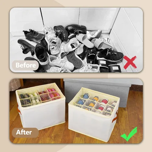 Vista 8 de Patinao Caja organizadora de almacenamiento de zapatos para armario - Contenedores recipientes de zapatos ahorradores de espacio con tapas
