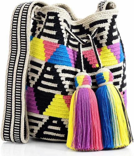 Vista 2 de WYOU Designer Collection Wayuu Hand-Woven Macrame Purse, Raffia Handbag, Classy Summer Crossbody Bags for Women, Medium Diseño 136