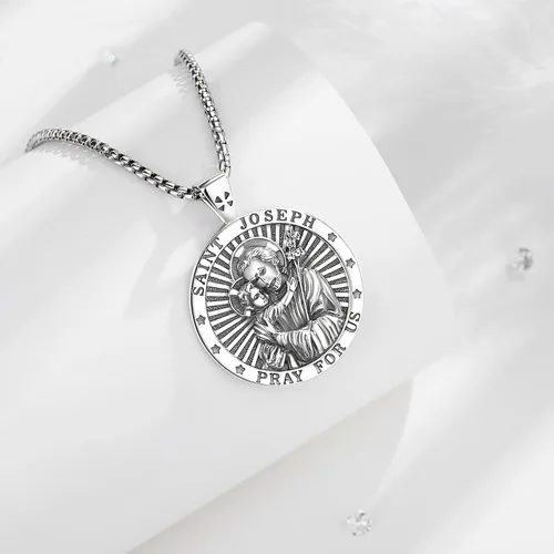 Vista 2 de Vito Collar con colgante de plata de ley 925, San Miguel, San Cristóbal, San Juda, sello de siete arcángeles, Virgen María milagrosa, crucifijo