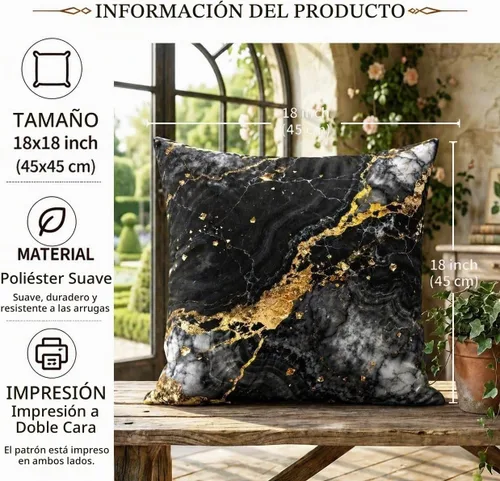 Vista 4 de Yobvec Juego de 2 fundas de almohada de 18 x 18 pulgadas, color negro dorado y gris, fundas de cojín decorativas de mármol abstracto, decoración