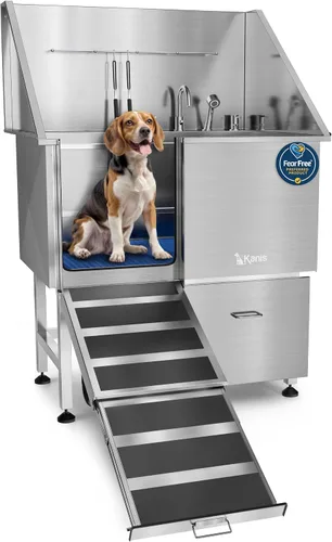 Vista 22 de KANIS Estación profesional de lavado de perros – Fregadero de lavado de mascotas de acero inoxidable 304 y bañera de aseo con ducha, rejillas