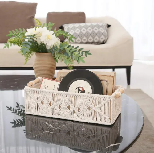 Vista 7 de Mkono Cestas de almacenamiento de macramé, caja de decoración bohemia para guardería, cesta de bebé, juego de 3