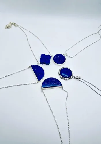 Vista 5 de Collar de lapislázuli azul afgano 100% natural y original con colgante de plata 925 de 19 pulgadas para niñas, mujeres y novias para el día de San