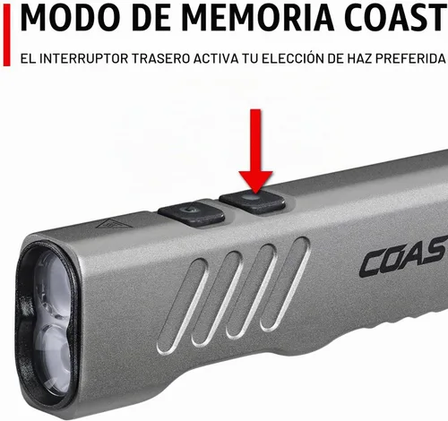 Vista 7 de Coast Slayer 1150 lúmenes linterna LED recargable por USB-C con modo Spot/Flood, modo memoria y clip de bolsillo, plateado