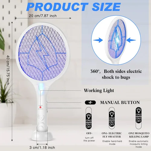 Vista 10 de Qualirey Matamoscas eléctrico 2 en 1 recargable, matamosquitos con luz UV, exterminador de insectos, control de insectos para el hogar, dormitorio