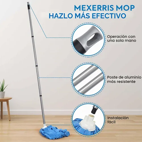Vista 2 de Mopa de microfibra Matthew Compatible con recarga Ceda - Reemplazo de mopa comercial con mango de acero inoxidable de 54" y 2 cabezales de mopa