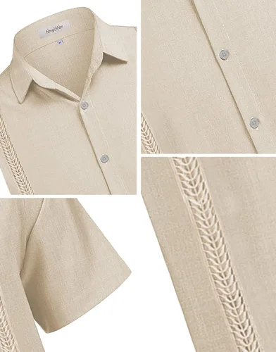 Vista 5 de NmglhNm Mens Casual Linen Cotton Short Sleeve Button Down Guayabera Shirts Hawaiian Beach Shirts with Pocket
