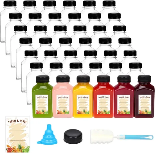 Vista 11 de BAKHUK 36 botellas de plástico de 2 onzas con tapas, botellas de chupito de jengibre, contenedores reutilizables transparentes a granel