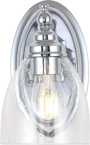 Vista 8 de JONATHAN Y Lámpara de pared LED cromada de 5.5 pulgadas, cableado para baño, pantalla de vidrio transparente con semillas, iluminación de pasillo