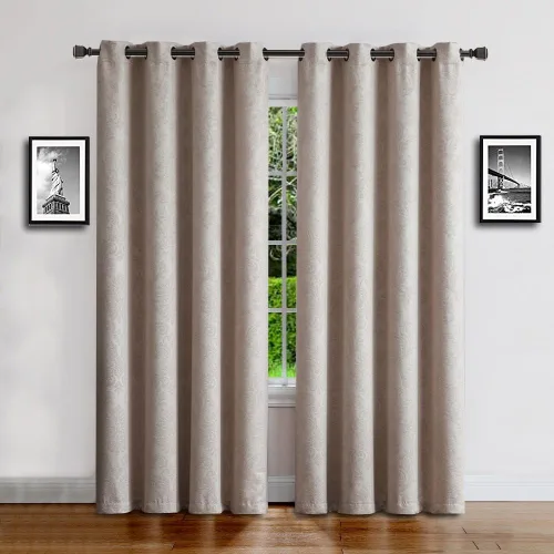 Vista 18 de Warm Home Designs 1 par (2 paneles) de cortinas opacas de carbón gris con patrón de flores de damasco texturizado en relieve. Cada panel de cortina
