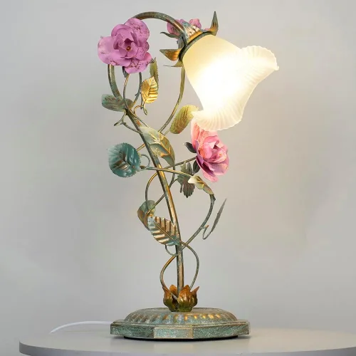 Vista 4 de Meefad Lámpara de mesa floral, elegantes lámparas de mesita de noche con pantalla de cristal, luz nocturna para niñas para escritorio pequeño