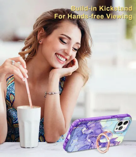 Vista 7 de Btscase Funda para iPhone 12 Pro Max de 6.7 pulgadas, protector de pantalla integrado con soporte de anillo de 360°, cuerpo completo de doble capa