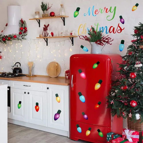 Vista 4 de 91 calcomanías de pared de Navidad, PVC, luces de Feliz Navidad, bombillas de pared para decoración de Navidad