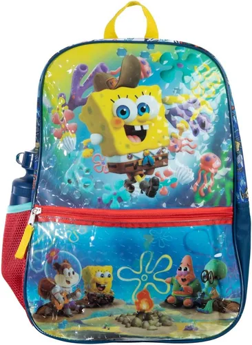 Vista 2 de Bob Esponja Pantalones Cuadrados Niños Película de dibujos animados Juego de 5 piezas Mochila Accesorios para Niños Multicolor talla única