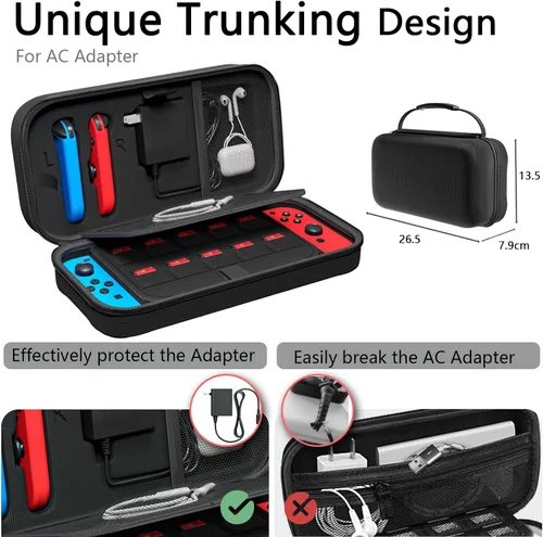 Vista 3 de Switch - Funda de transporte compatible con Nintendo SwitchOLED, compatible con Joy-Con y adaptador de CA, bolsa rígida portátil de transporte
