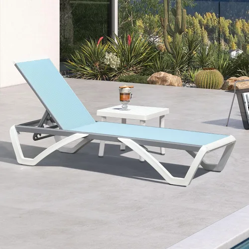Vista 23 de PURPLE LEAF Juego de 3 tumbonas para patio con brazo y mesa, plástico Caqui